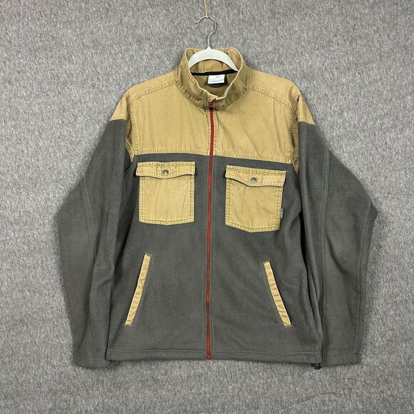 Columbia Mens Medium Full-Zip Fleece & Canvas Jacket Gray/Tan Outdoor Wear - Picture 1 of 9